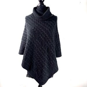 Kinross Cashmere cowl neck Sweater Poncho Gray Black